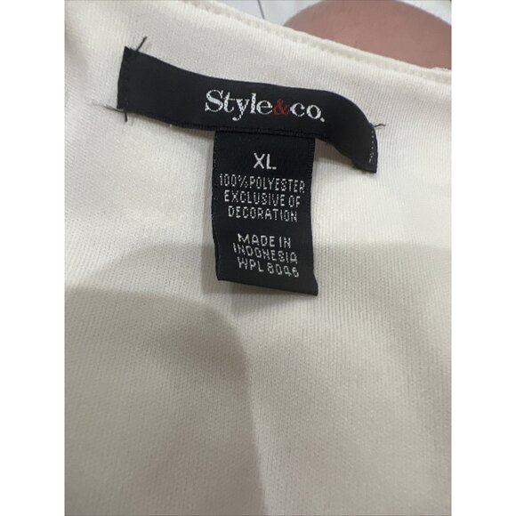 Style&Co. XL Polka Dot Lace Mesh Overlay Top With Crochet Cuffs & Hem in Cream - Picture 7 of 11